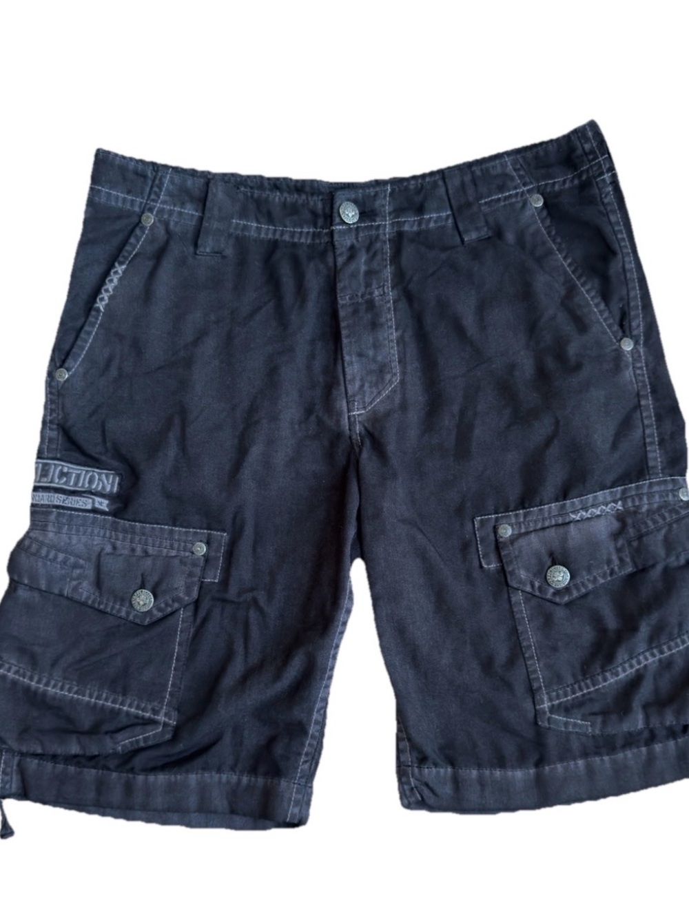 Y2K AFFLICTION Cargo Shorts Mens 36 Black Premium Pockets Skater Grunge Goth - Picture 2 of 11